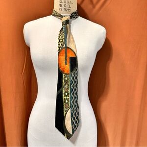 Serica Men's Silk Tie Vintage Geometric Multicolor Classic Necktie Designer